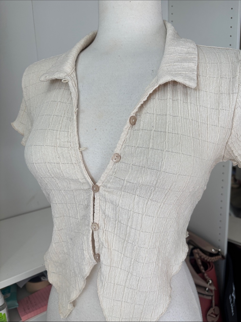 wild fable Cream Short-Sleeve Textured Button-Down Shirt